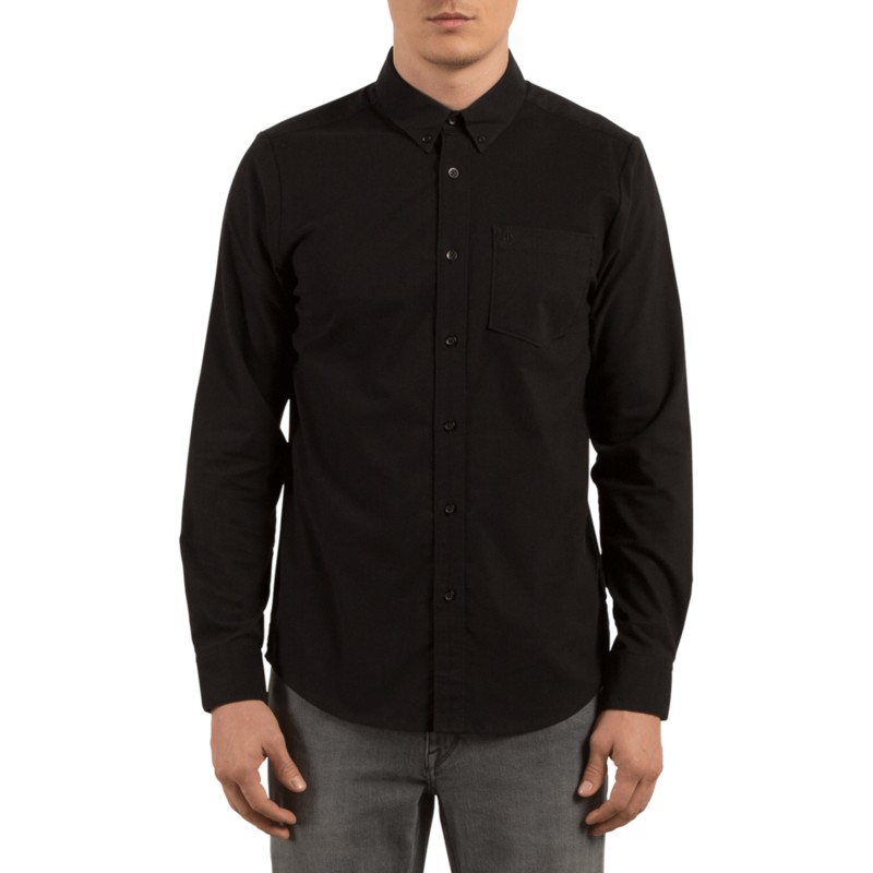 chemise-a-manche-longue-noire-oxford-stretch-black-volcom