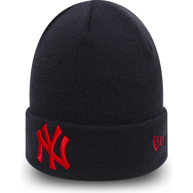 bonnet-bleu-marine-avec-logo-rouge-cuff-knit-league-essential-new-york-yankees-mlb-new-era